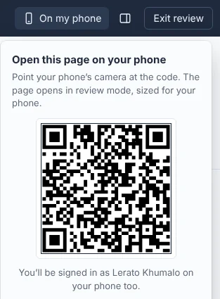 The 'Open on my phone' QR code.